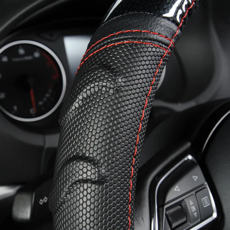 Willow leaf massage non-slip PU leather car steering wheel cover in photo colour, universal M size for 38cm wheels