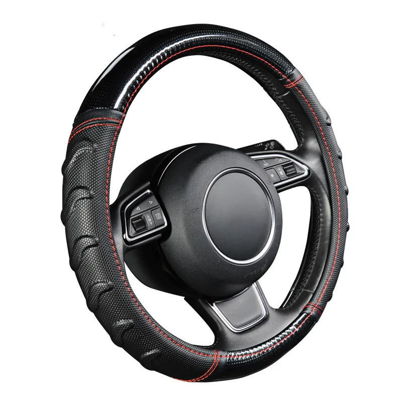Willow leaf massage non-slip PU leather car steering wheel cover in photo colour, universal M size for 38cm wheels