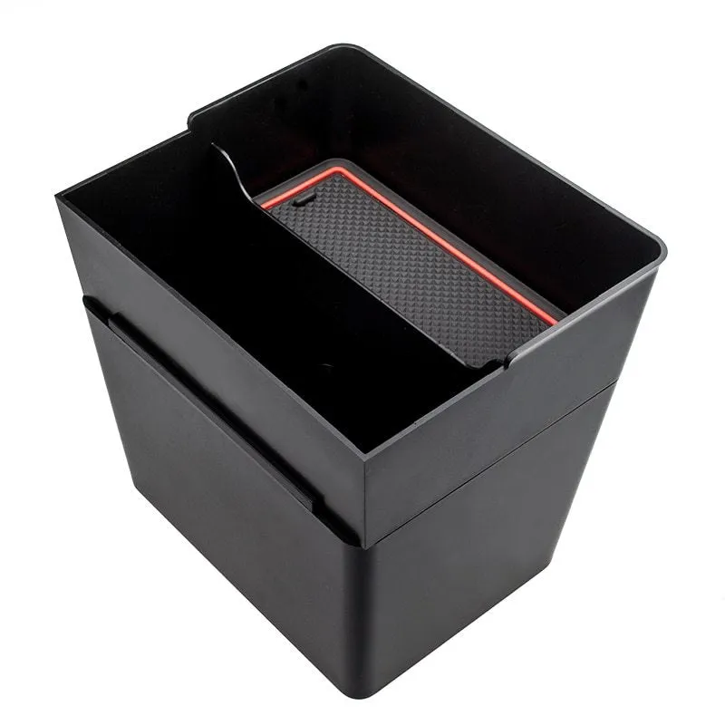 Tesla Model 3Y double-layer car trash can storage box black with red edge non-slip mat