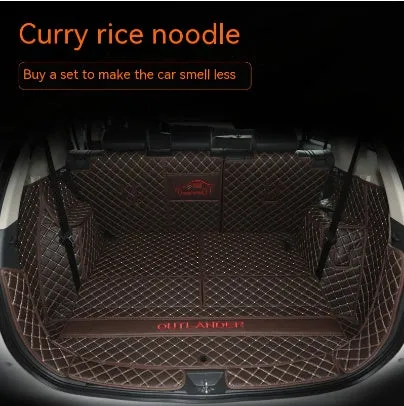 Custom 3D boot liner mat for Mitsubishi Outlander, shown in a black and beige colour combination.