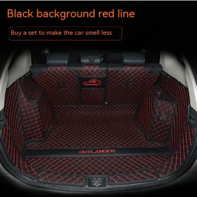 Custom 3D boot liner mat for Mitsubishi Outlander, shown in a black and beige colour combination.