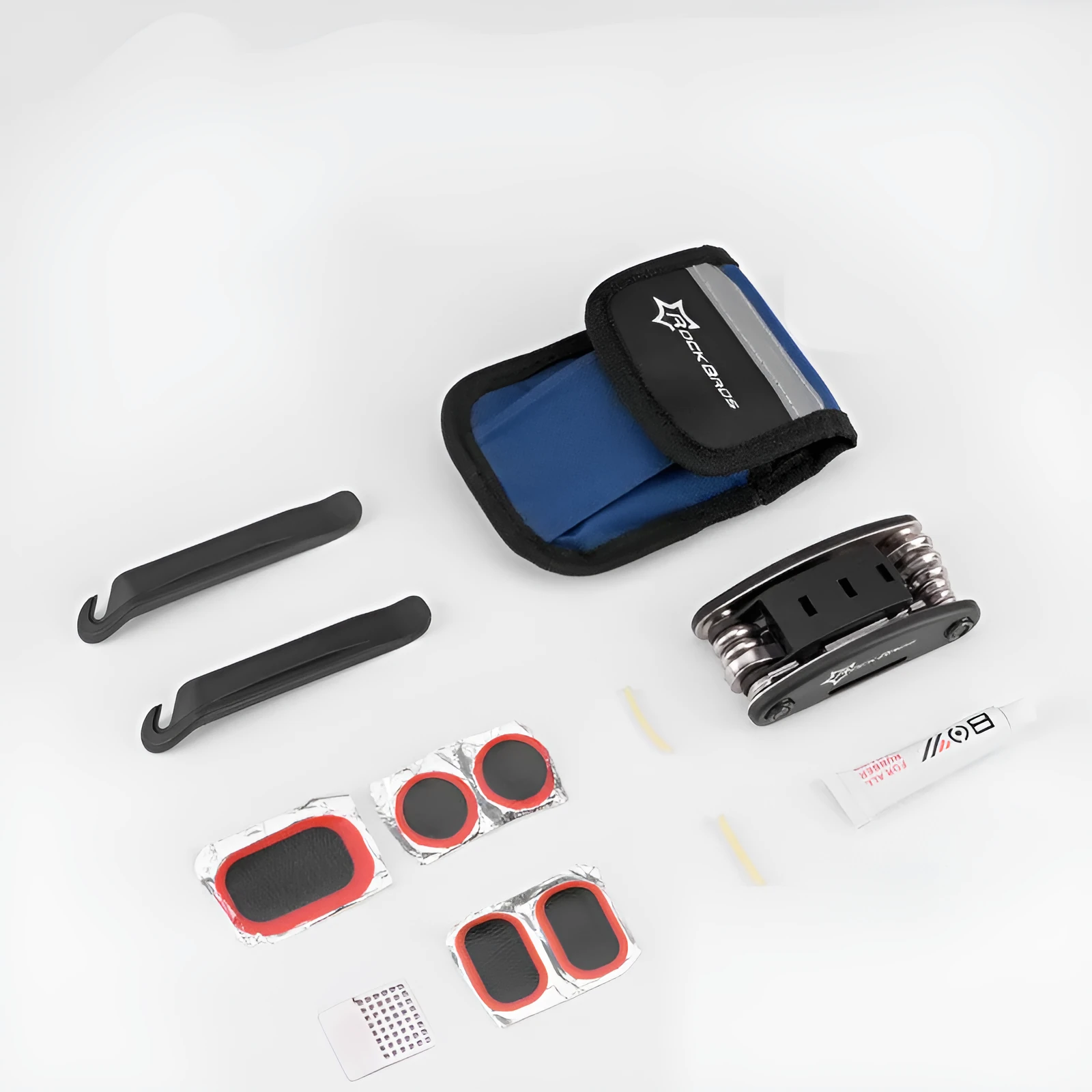 Bicycle tyre repair kit in Portable style placed on upper frame tube of a bicycle