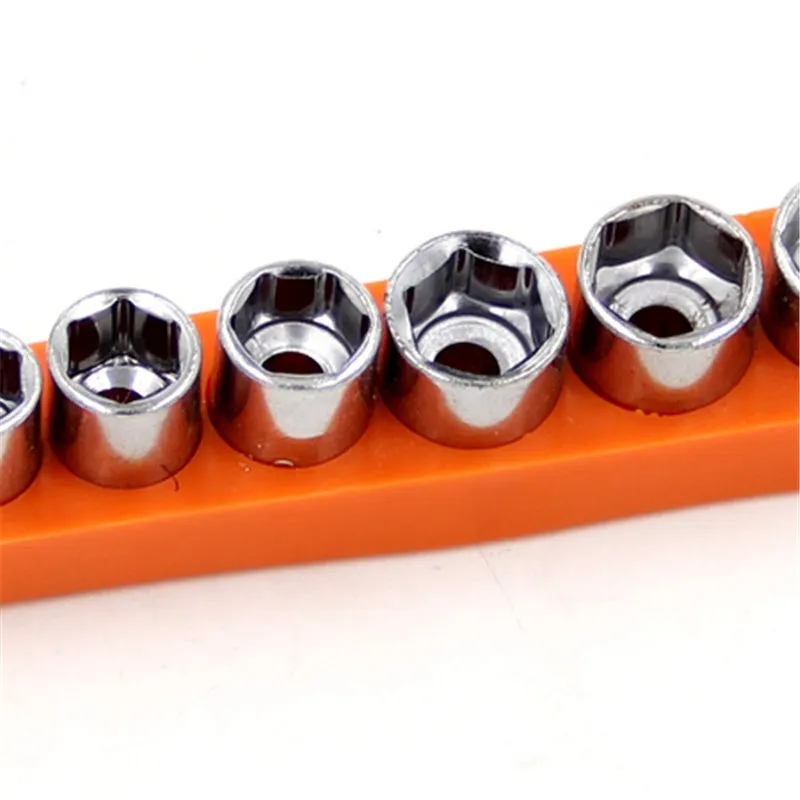 Nine orange socket head wrenches of different hex sizes from 5mm to 13mm