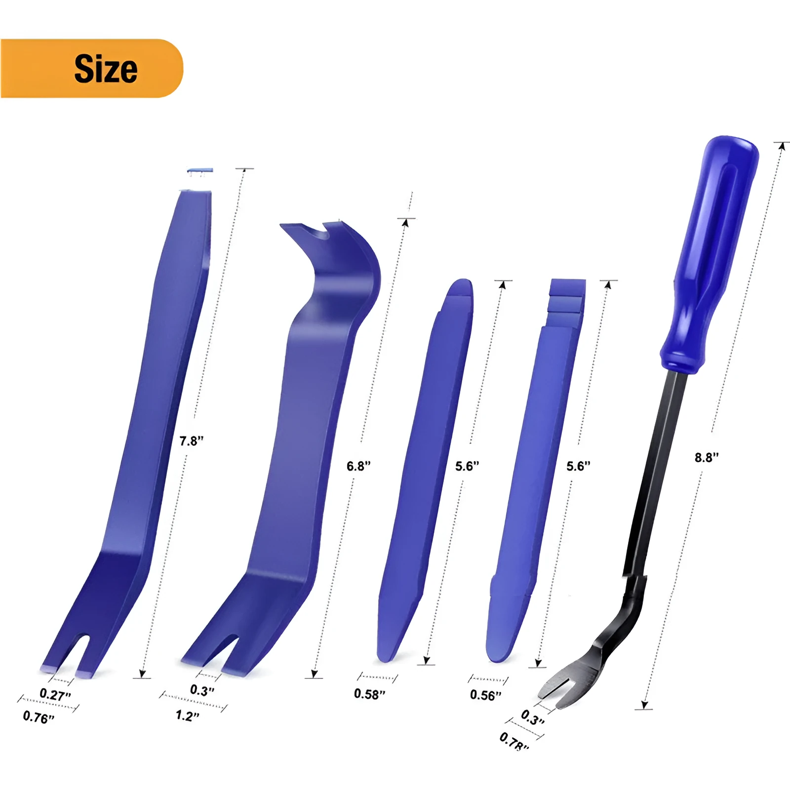Tengyun 5-piece car audio disassembly tool kit with PP tools and blue screwdriver on workbench