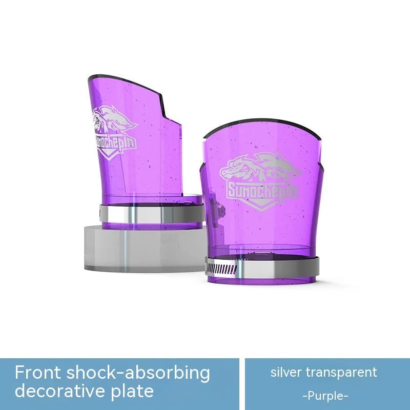 Pair of transparent silver PC motorcycle shock absorber protective sleeves with stainless steel clamps.
