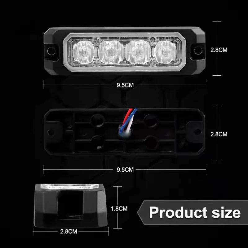 12W LED strobe warning light with 5-wire sync for truck side mounting, blue and red colour options