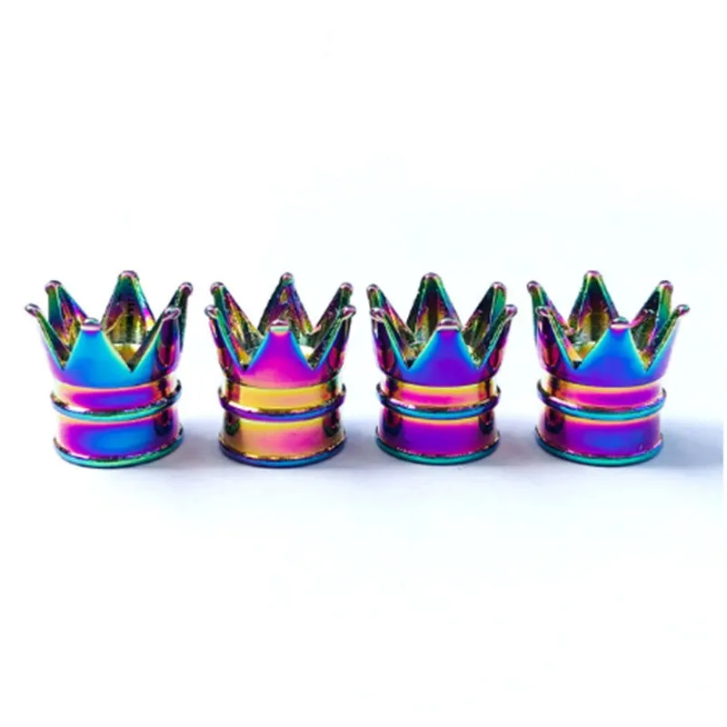 Set of four aluminium alloy tyre valve caps in assorted colours with shiny metal finish