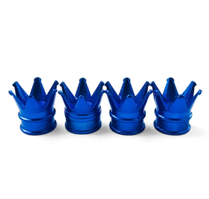 Set of four aluminium alloy tyre valve caps in assorted colours with shiny metal finish