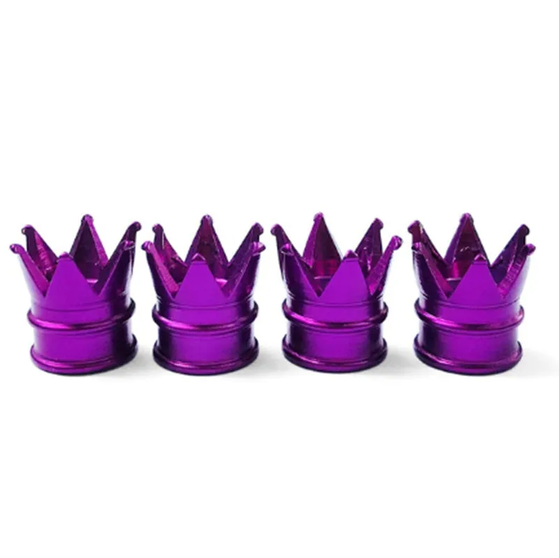 Set of four aluminium alloy tyre valve caps in assorted colours with shiny metal finish