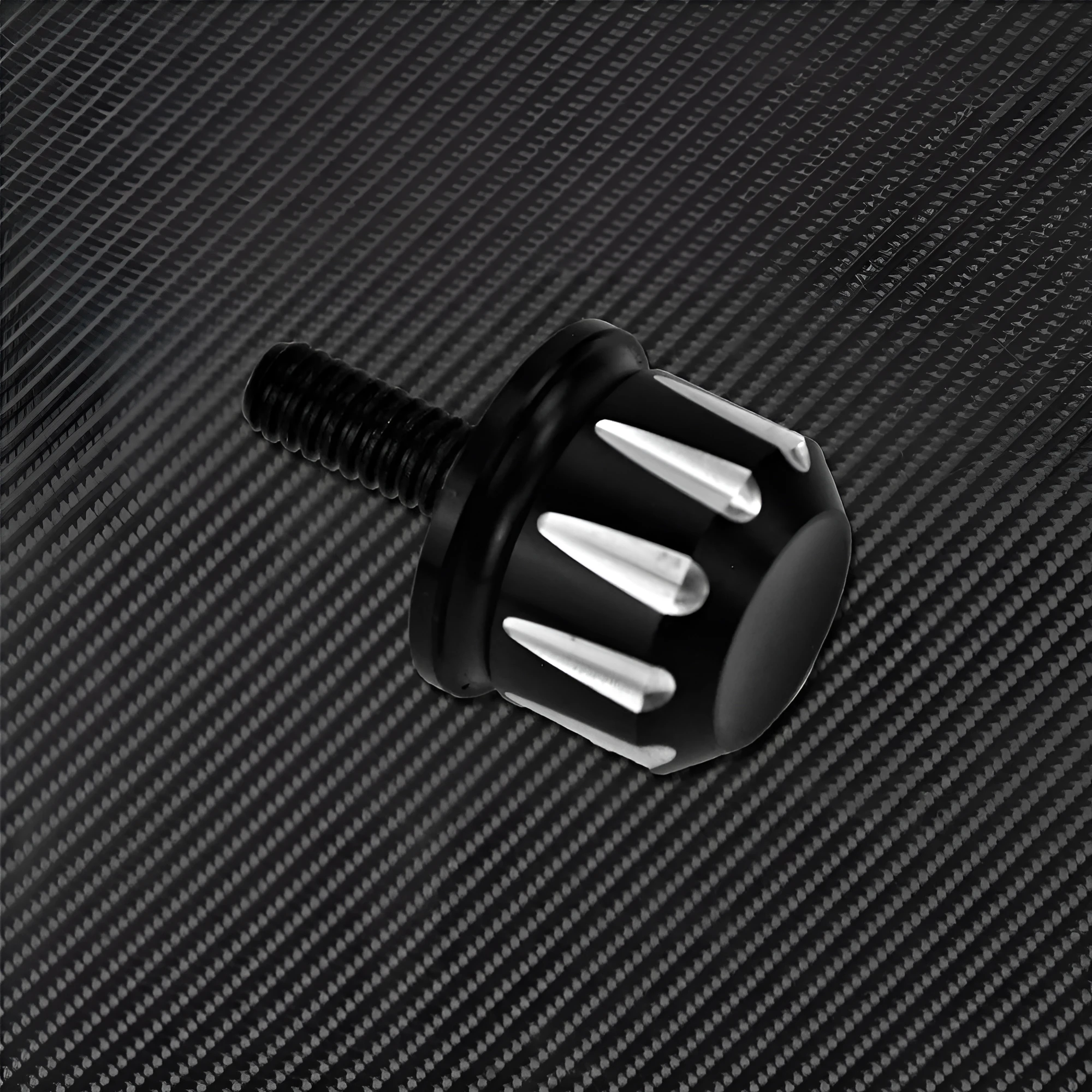 Black aluminium alloy 6mm screw cap cover seat cushion seat pack nut on white background