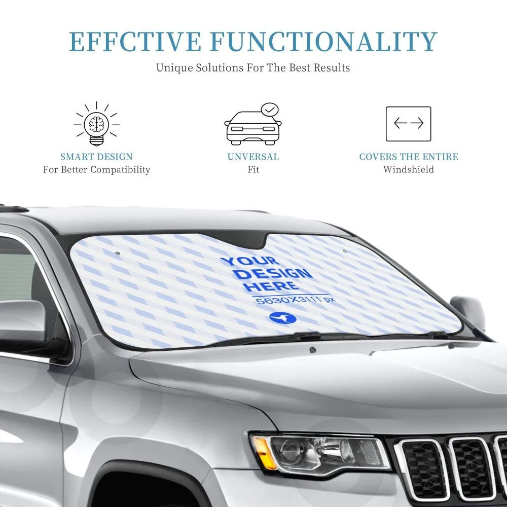White aluminium foil bubble film car front windshield sun visor with two suction cups attached to glass