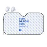 White aluminium foil bubble film car front windshield sun visor with two suction cups attached to glass