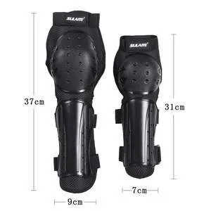 Adult black protective knee and elbow pads set with PE rubber shell and Velcro straps for cycling and extreme sports