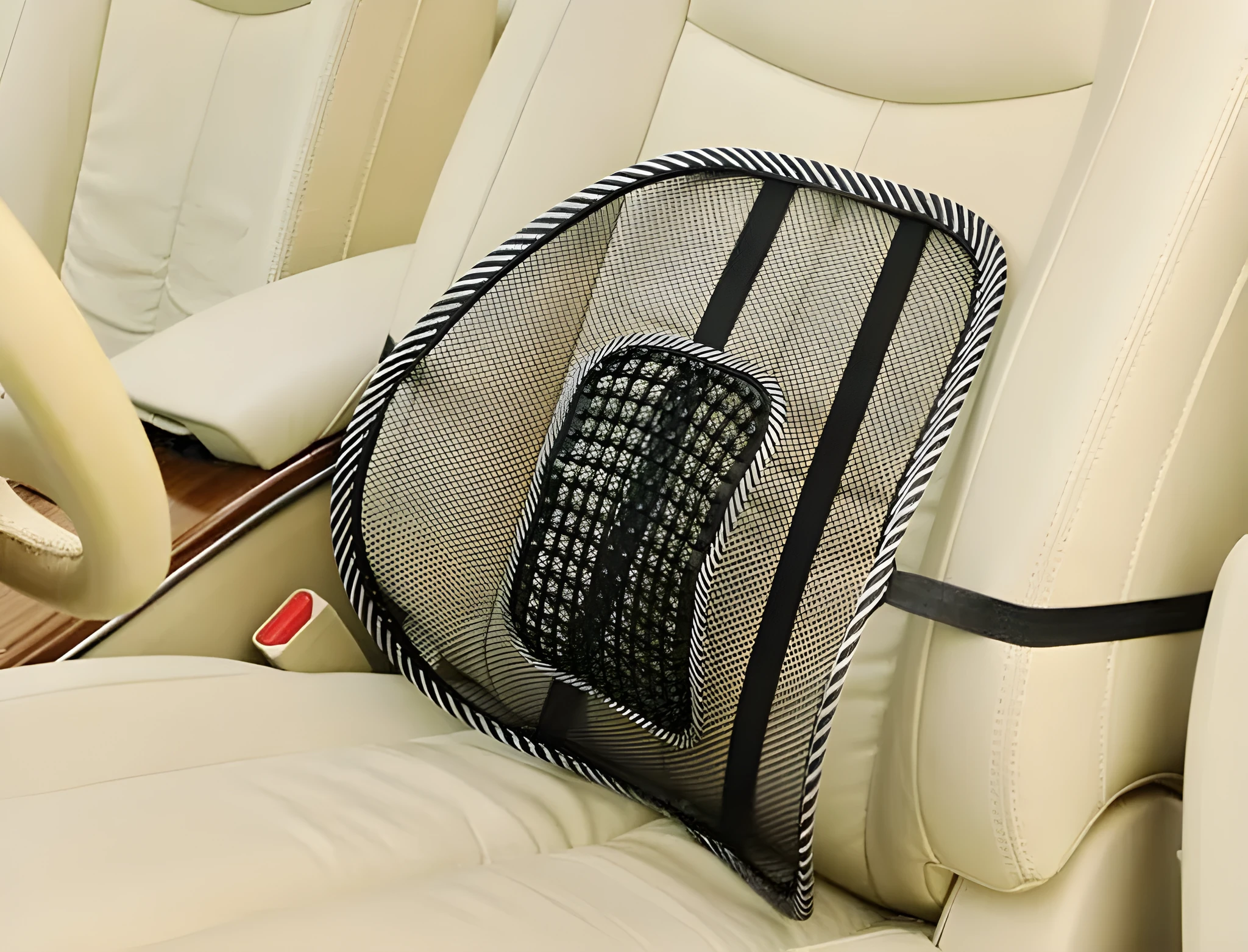 Four seasons universal breathable mesh massage pad in black, 39x46cm waist pad on a chair