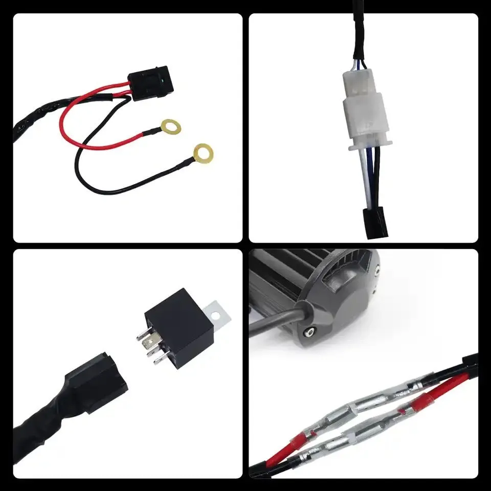 Automotive wiring harness for LED work lights with silicone cable and dual connections
