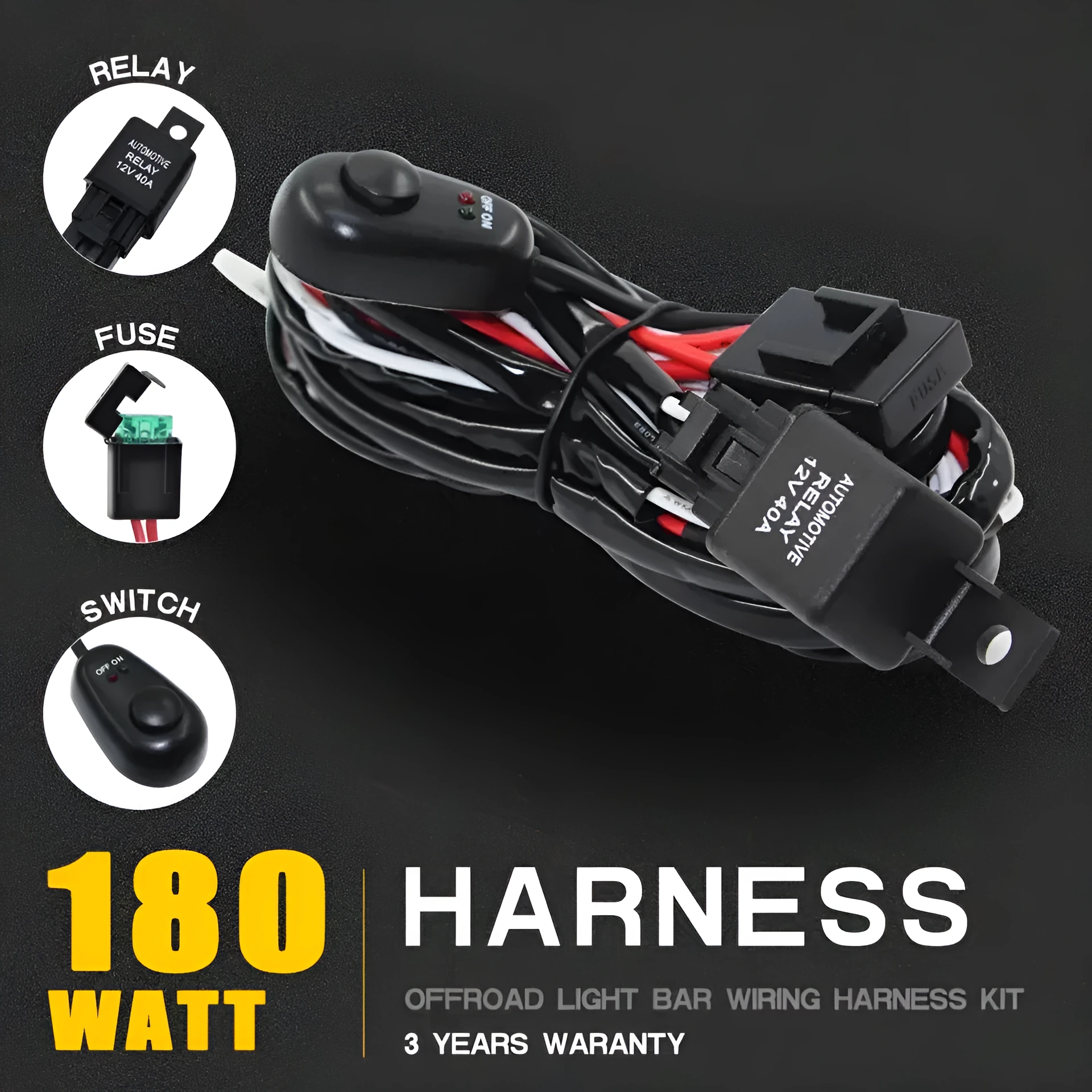 Automotive wiring harness for LED work lights with silicone cable and dual connections