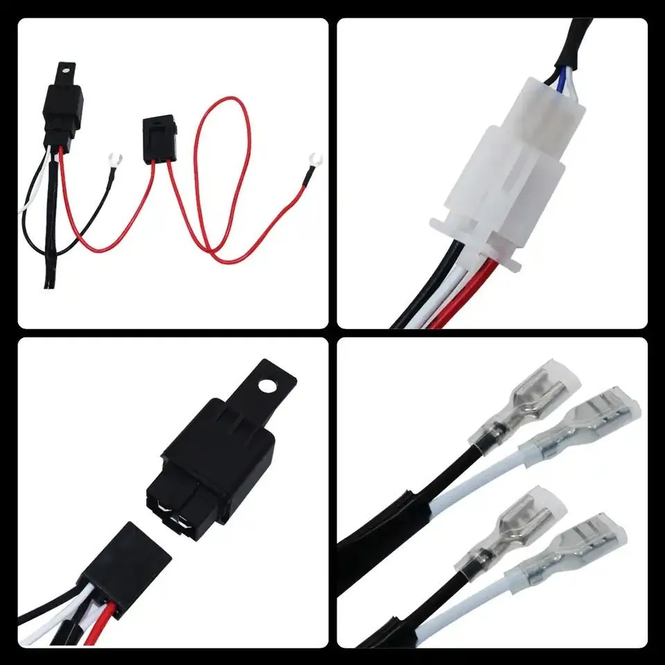 Automotive wiring harness for LED work lights with silicone cable and dual connections