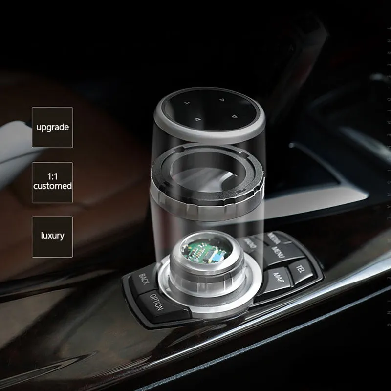 Aluminium alloy multimedia button sticker for car large knob cover with visible at night acrylic light transmission