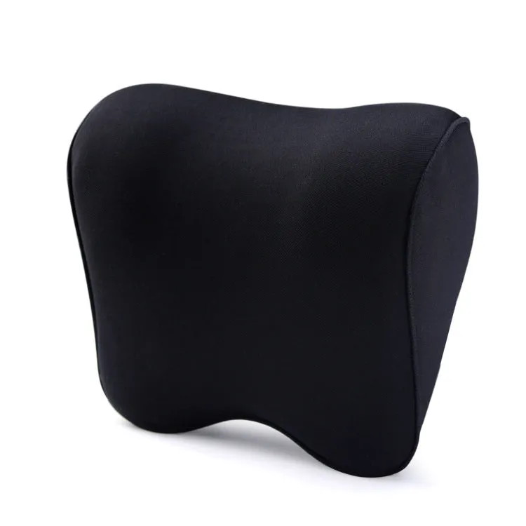 Memory foam car headrest in light grey with twill polyester cover measuring 26x23x12cm