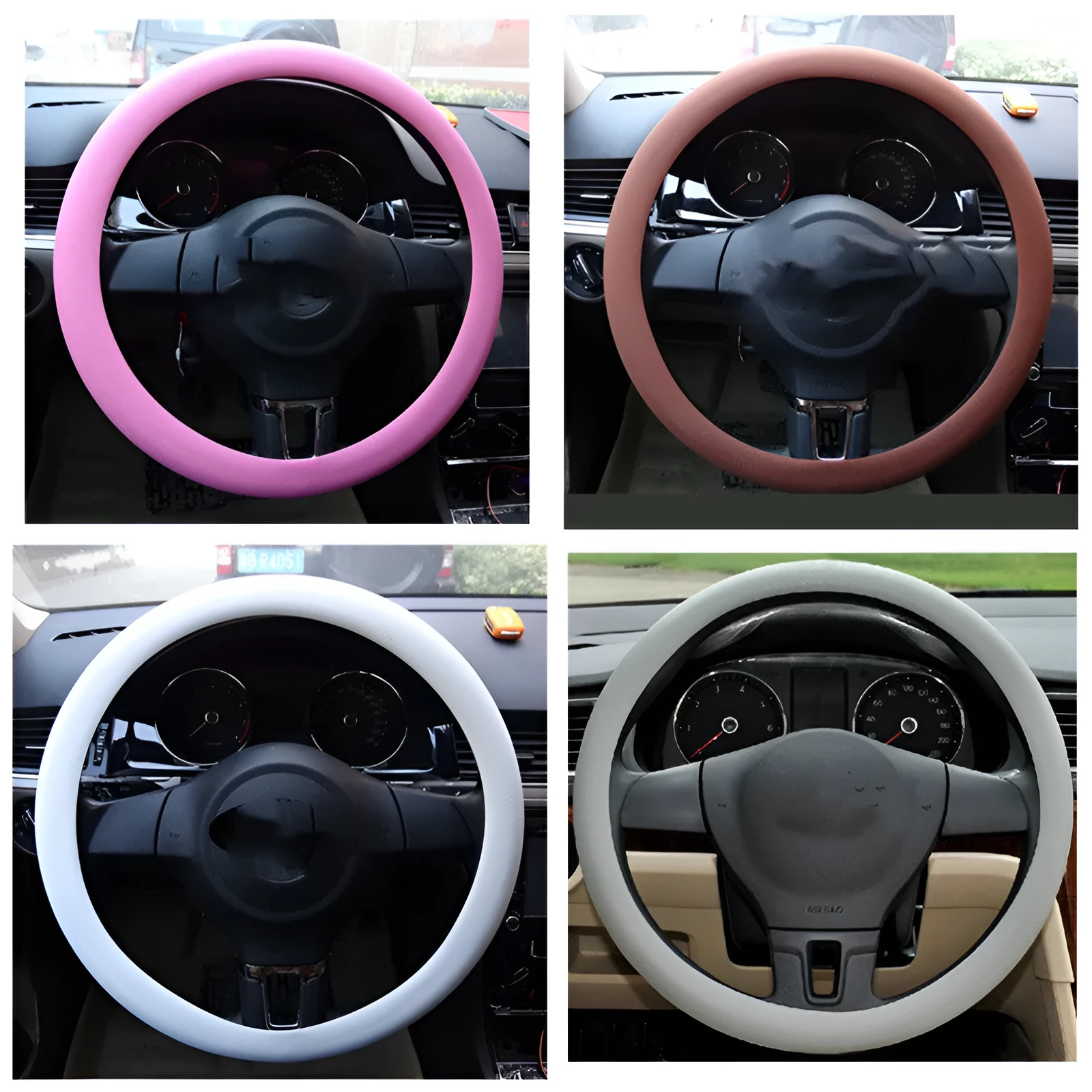 Anti-slip silicone steering wheel cover with round leather pattern in black for small cars, 32-40cm diameter