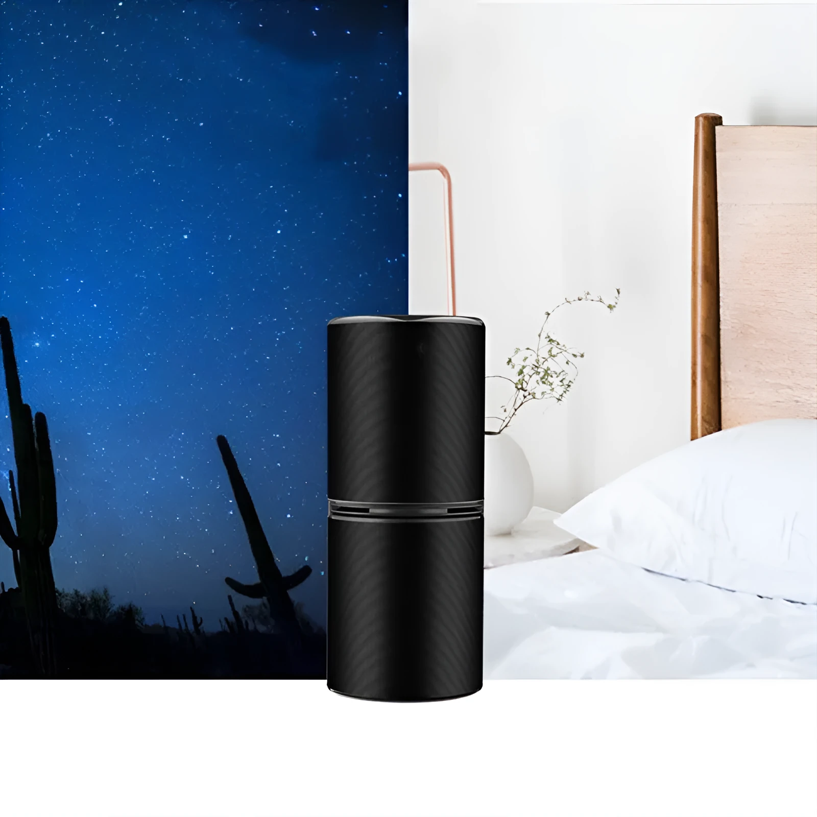 USB car negative ion air purifier in aluminium alloy and ABS, compact 65x153mm, available in black gold and rose pink, quiet operation below 27dB
