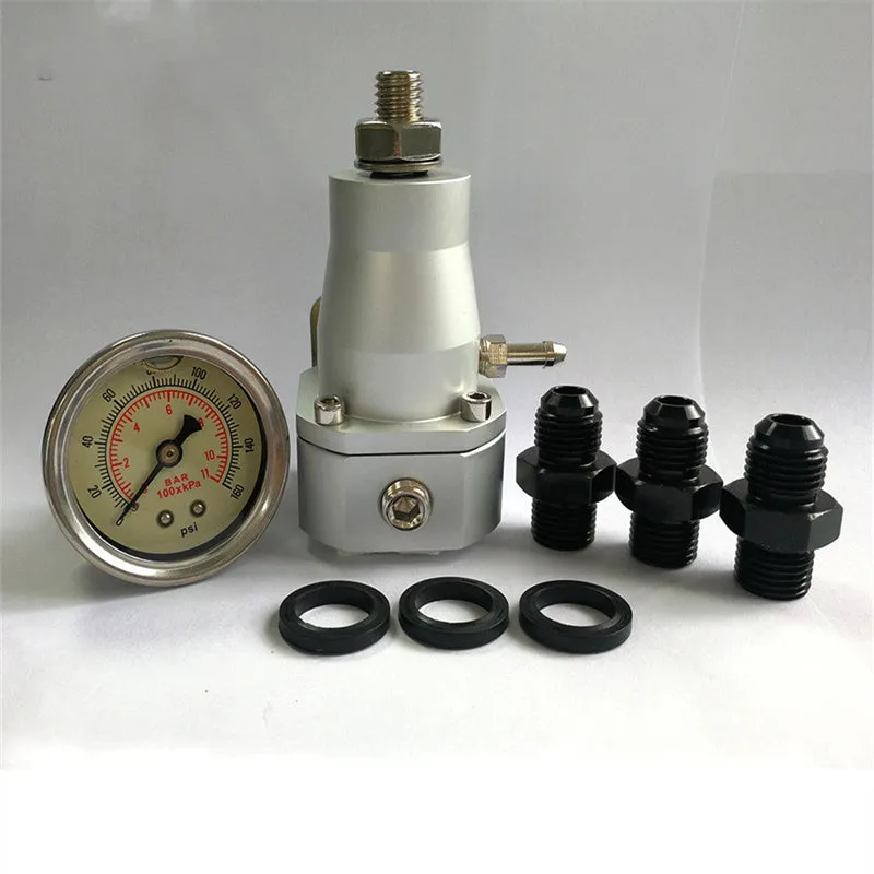 Black CNC aluminium fuel pressure regulator with adjustable 30-70psi range for car accessories