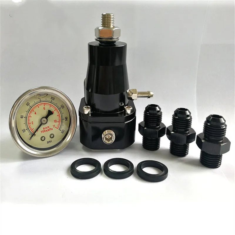 Black CNC aluminium fuel pressure regulator with adjustable 30-70psi range for car accessories