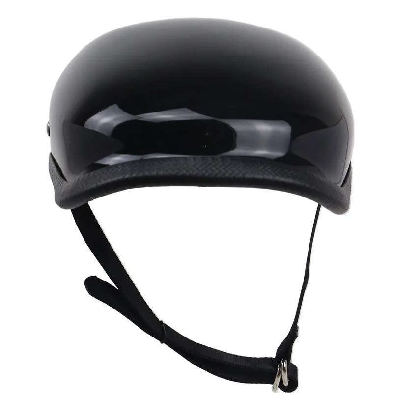 Japanese retro beret half helmet bright black fibreglass lightweight motorcycle electric bicycle