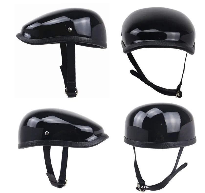 Japanese retro beret half helmet bright black fibreglass lightweight motorcycle electric bicycle