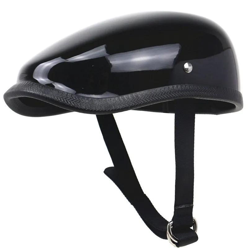 Japanese retro beret half helmet bright black fibreglass lightweight motorcycle electric bicycle