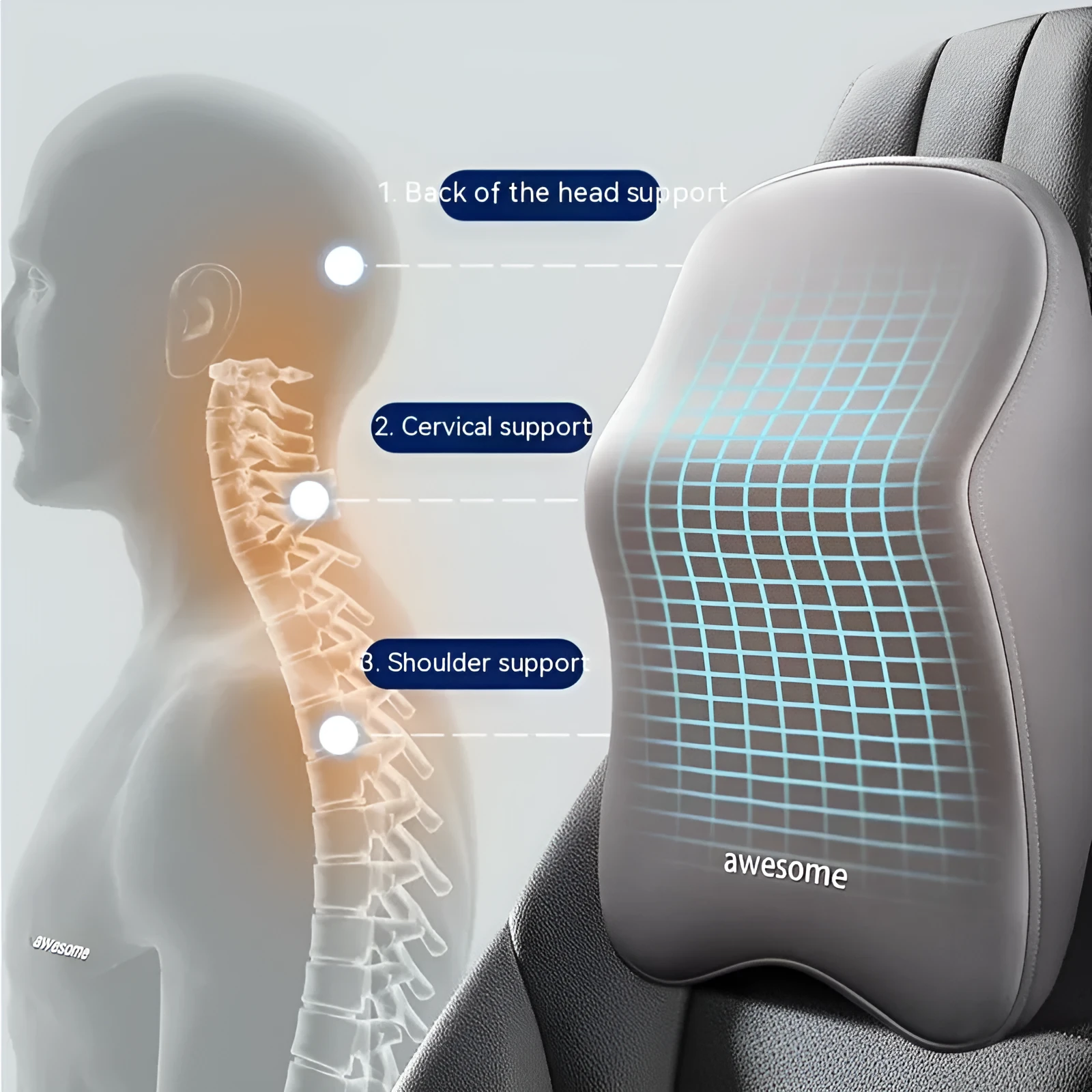 Automotive headrest pillow and lumbar support pillow set with memory foam filling in four colour options