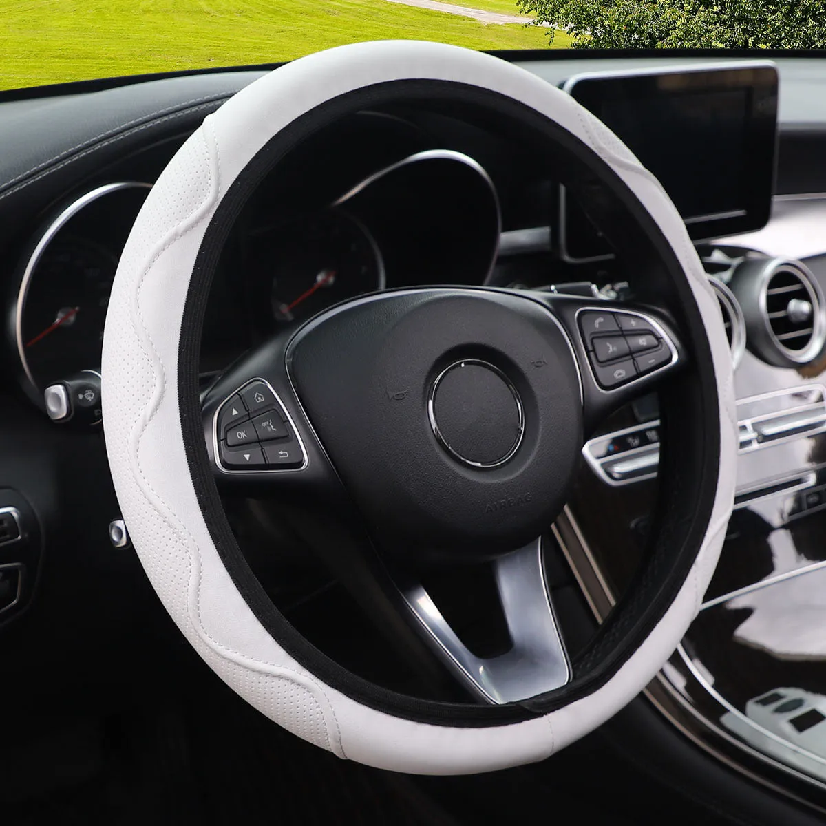 Embossed corrugated steering wheel cover in multiple colours for 37-38cm diameter wheels