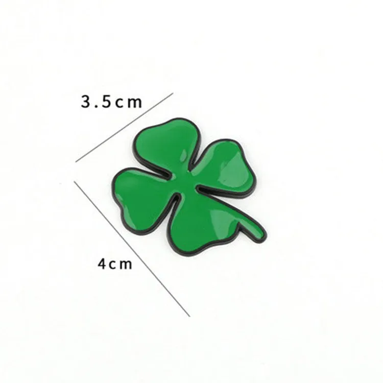 Green silver edge large zinc alloy four-leaf clover car body sticker on a car panel