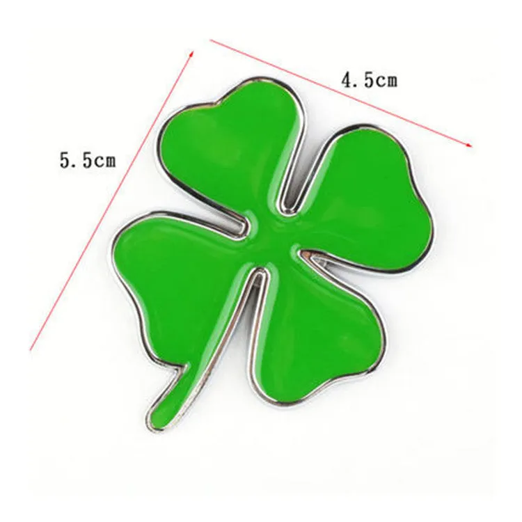 Green silver edge large zinc alloy four-leaf clover car body sticker on a car panel