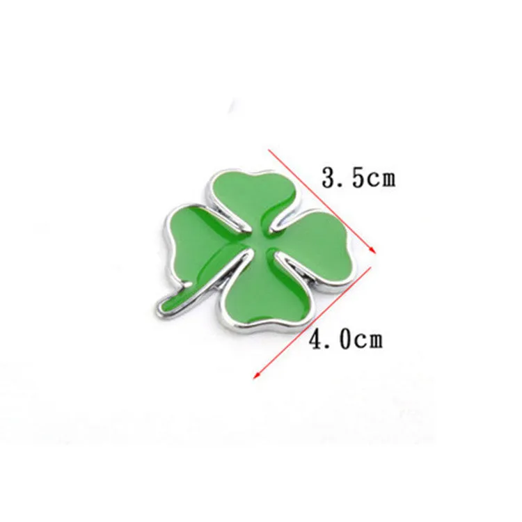 Green silver edge large zinc alloy four-leaf clover car body sticker on a car panel