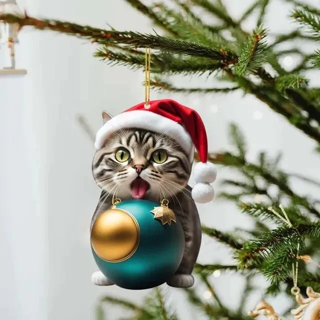 Christmas car hanging ornament with cartoon kitty design in clear acrylic material