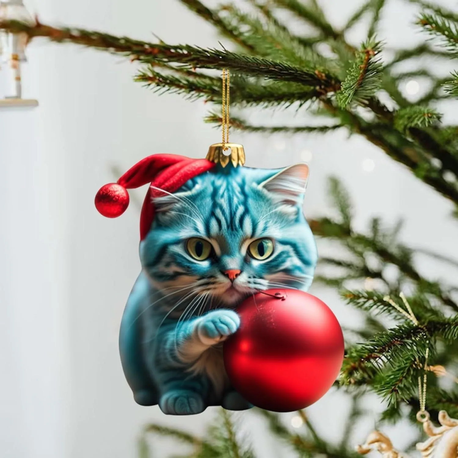Christmas car hanging ornament with cartoon kitty design in clear acrylic material