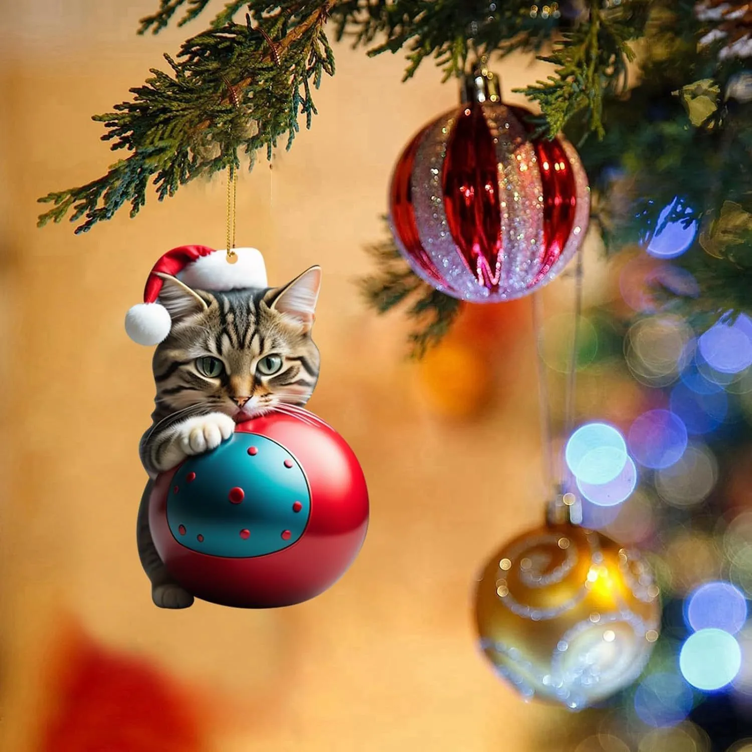 Christmas car hanging ornament with cartoon kitty design in clear acrylic material