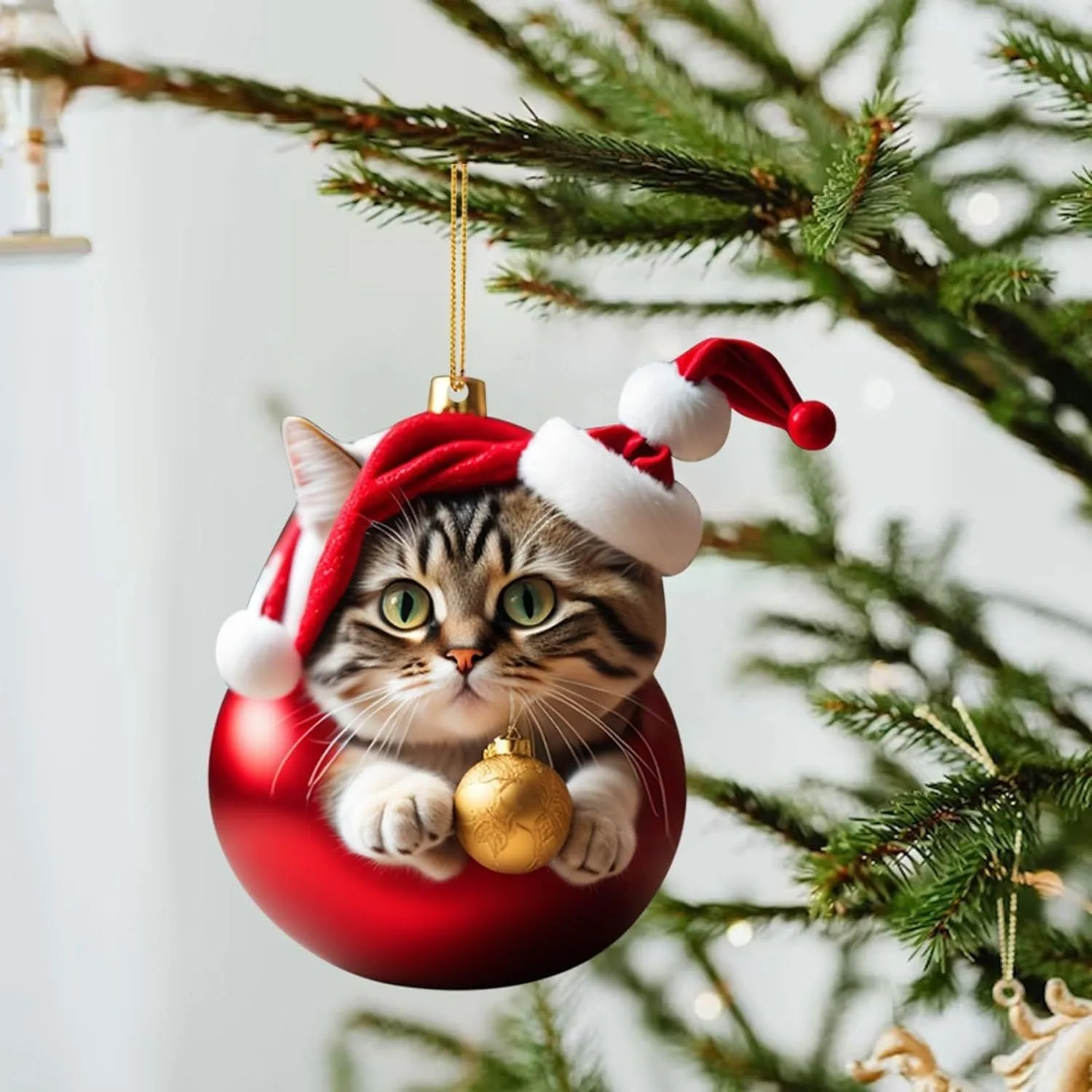 Christmas car hanging ornament with cartoon kitty design in clear acrylic material