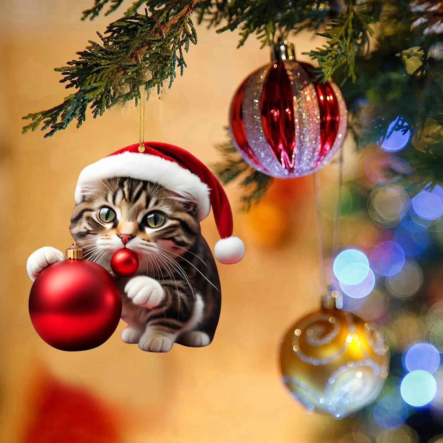 Christmas car hanging ornament with cartoon kitty design in clear acrylic material