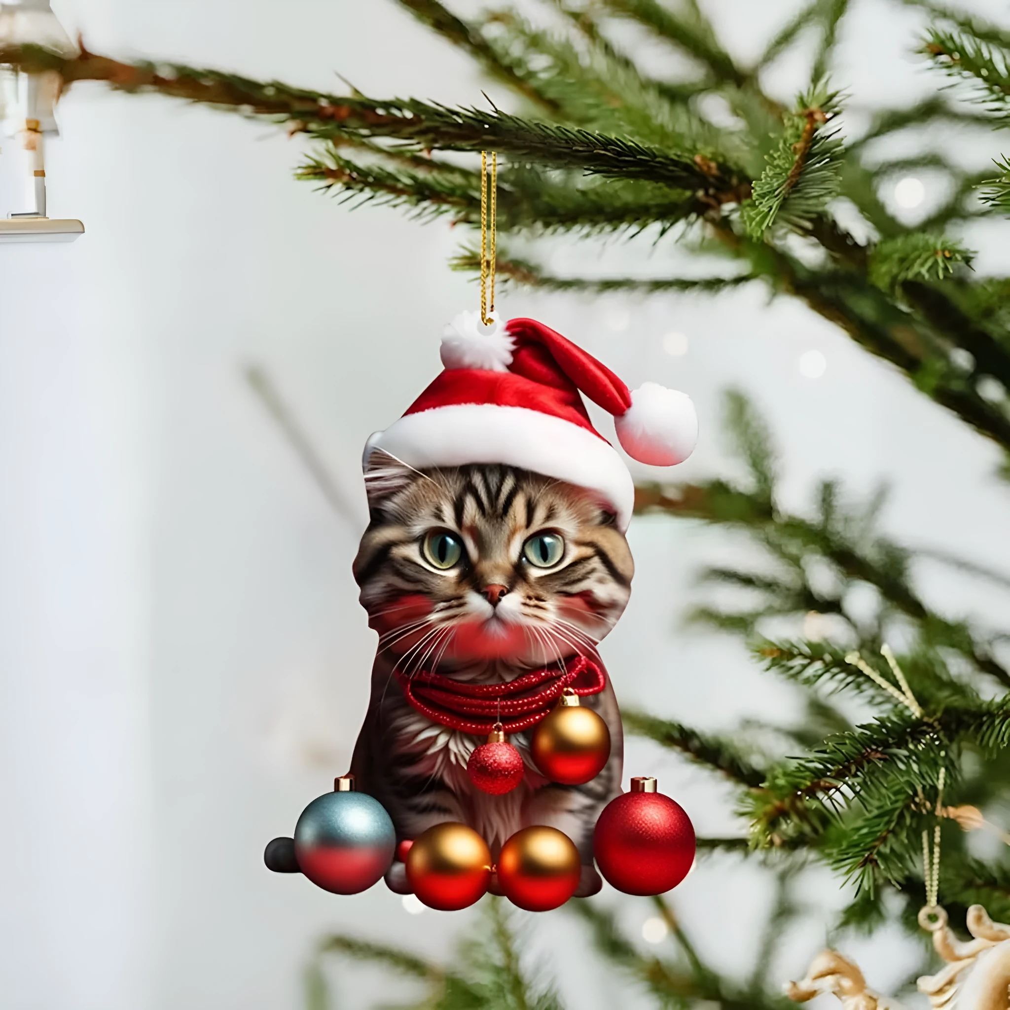 Christmas car hanging ornament with cartoon kitty design in clear acrylic material