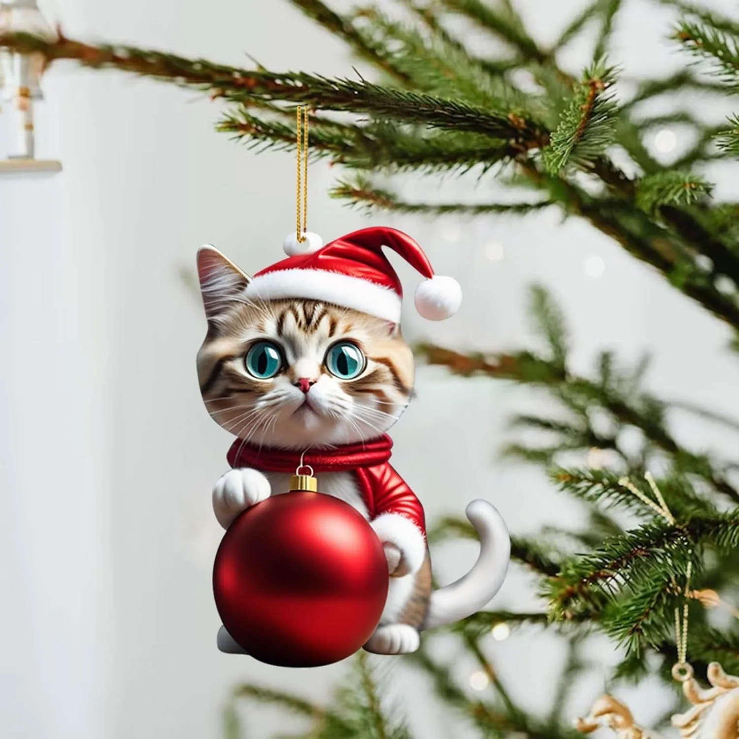 Christmas car hanging ornament with cartoon kitty design in clear acrylic material