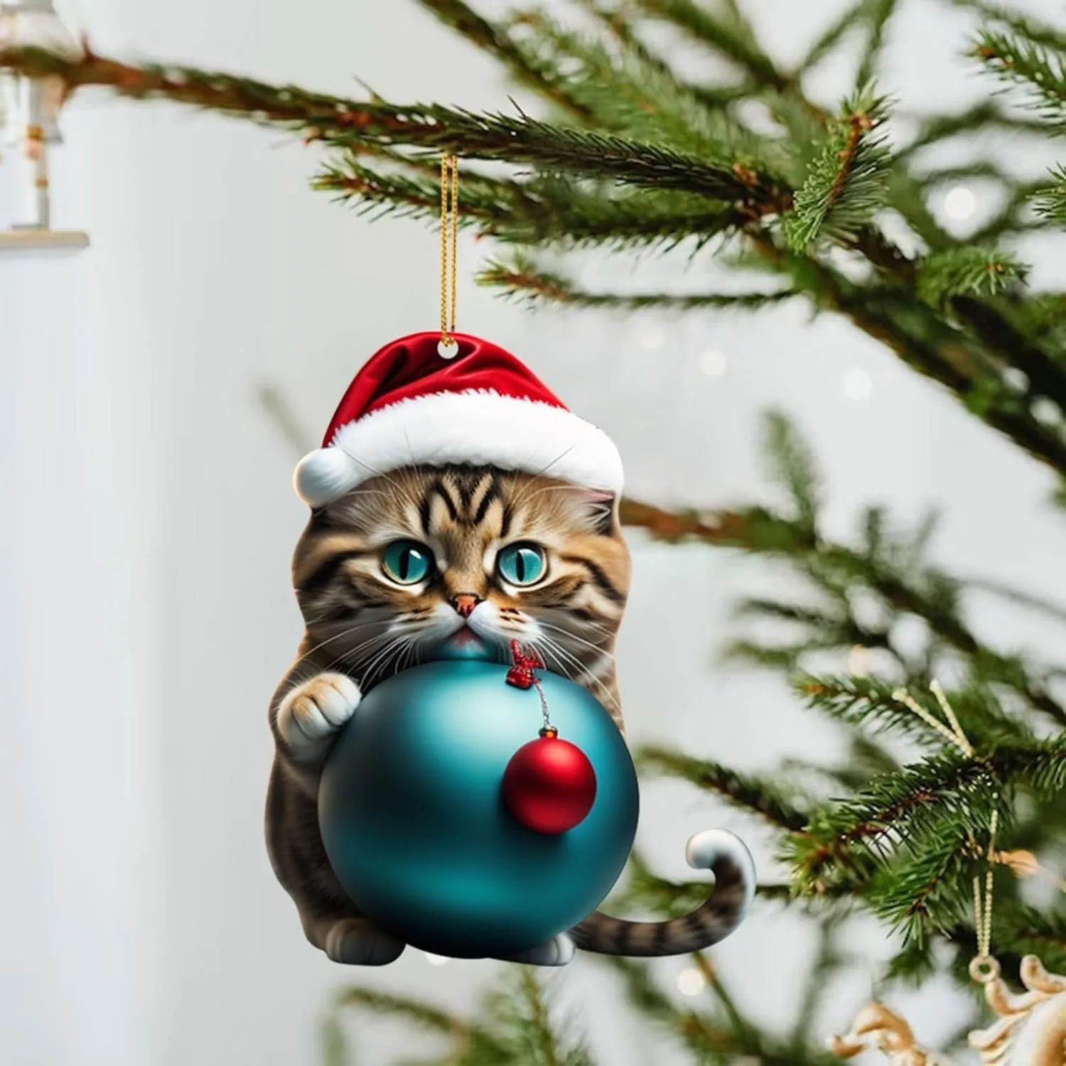 Christmas car hanging ornament with cartoon kitty design in clear acrylic material