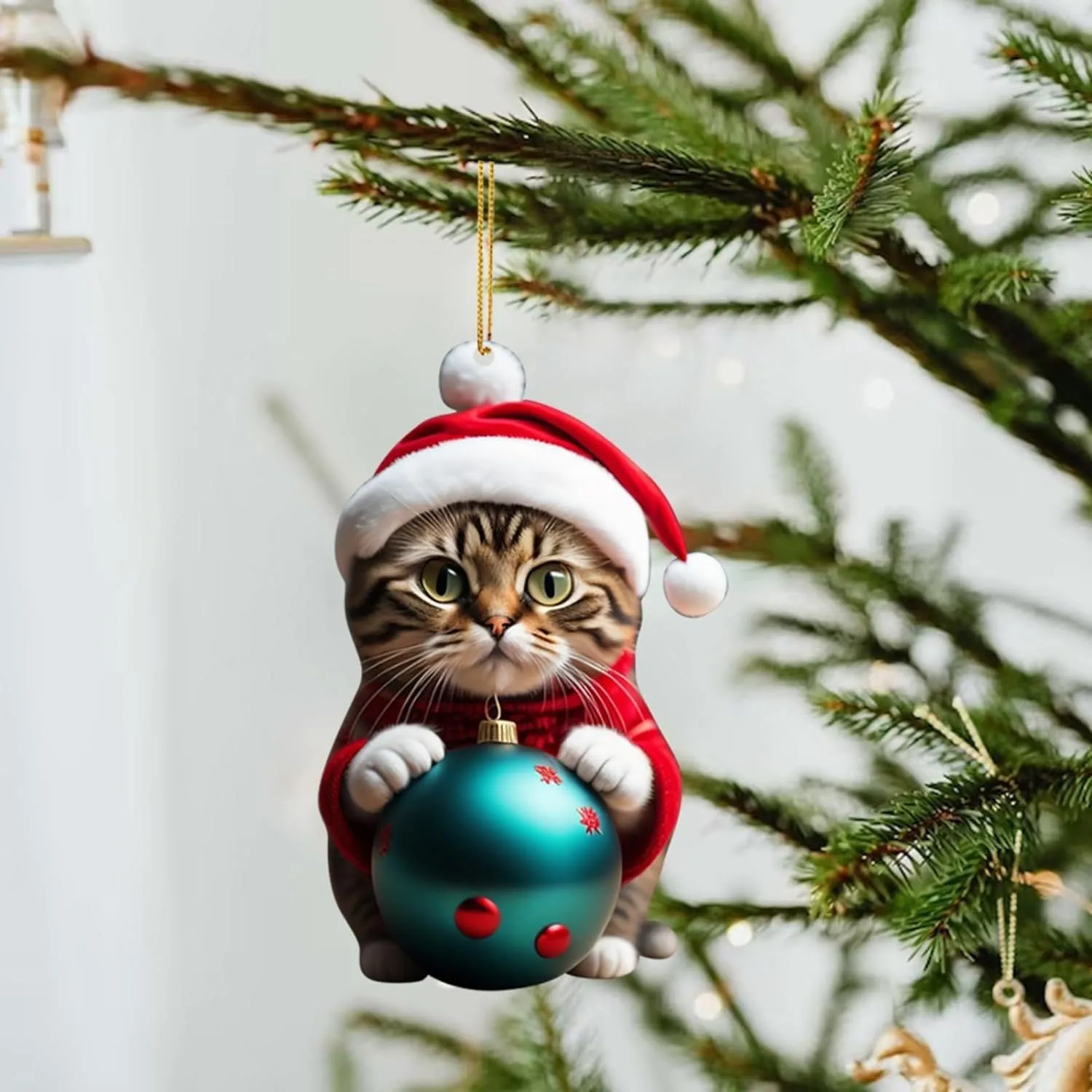 Christmas car hanging ornament with cartoon kitty design in clear acrylic material