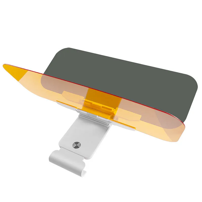 Car sun visor with anti-high beam goggles showing telescopic installation and adjustment buttons
