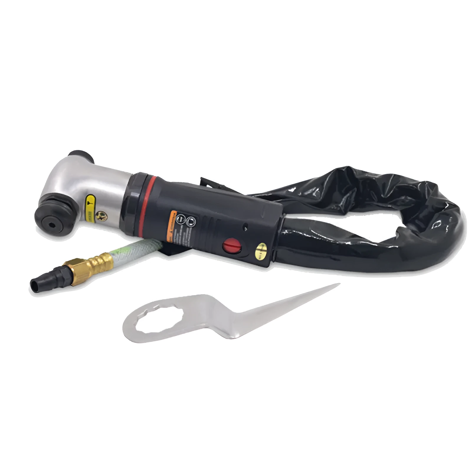 Pneumatic rubber tapping knife with black aluminium alloy body and non-slip rubber handle, 200mm blade, black colour