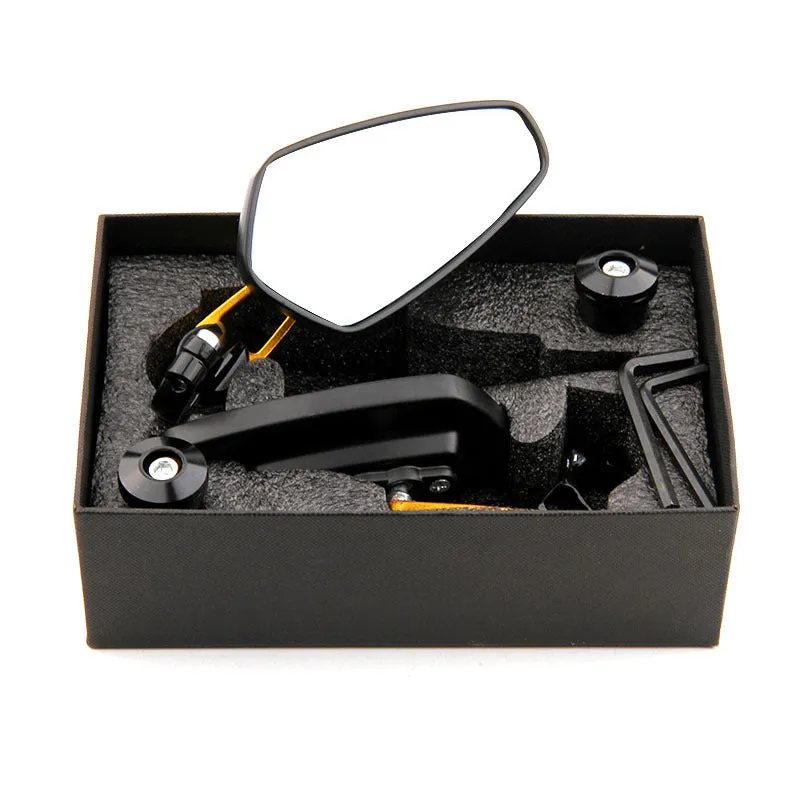 Motorcycle modified aluminum alloy rearview mirror, CNC machined 6061, black finish, 8 cm diameter, adjustable angle