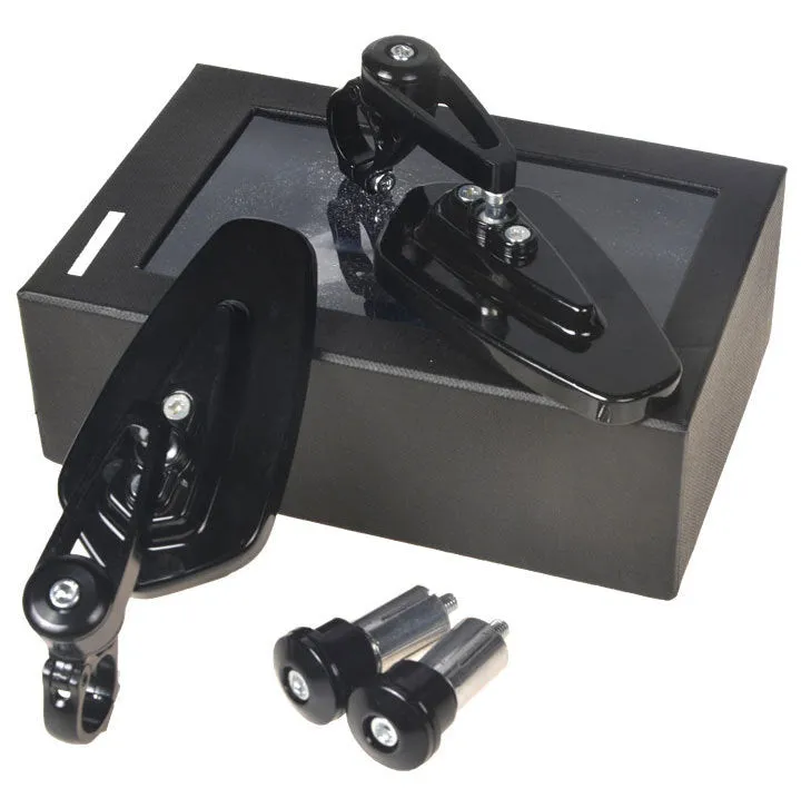 Motorcycle modified aluminum alloy rearview mirror, CNC machined 6061, black finish, 8 cm diameter, adjustable angle