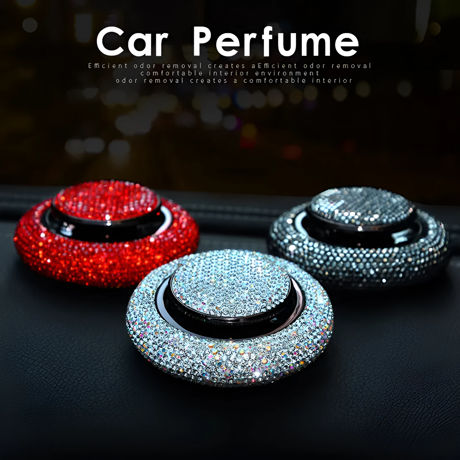 Vehicle perfume flying saucer electroplated alloy body hand-set crystals solid balsam black grey drill colour