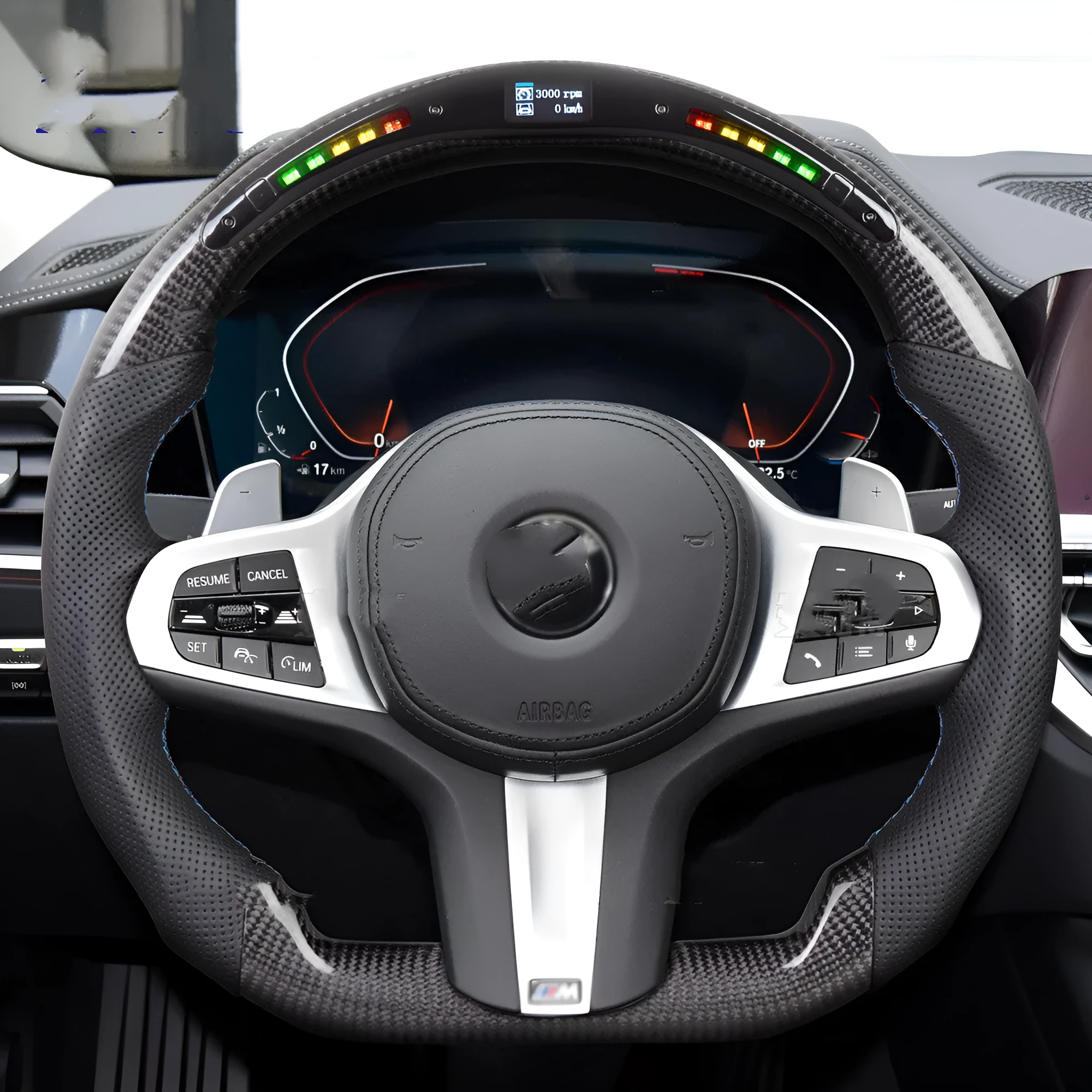 Black carbon fibre BMW steering wheel with LED lighting and heating function for X3 X5 models